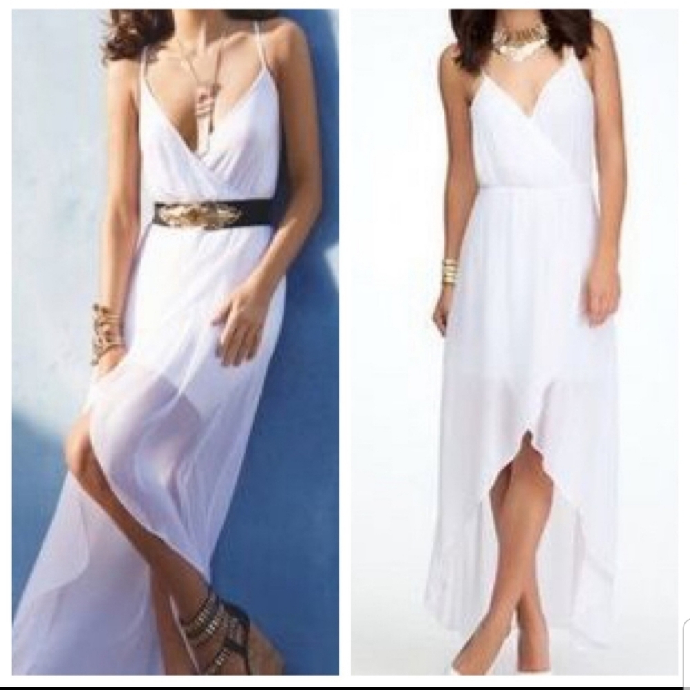 NWT Bebe white high low chiffon dress